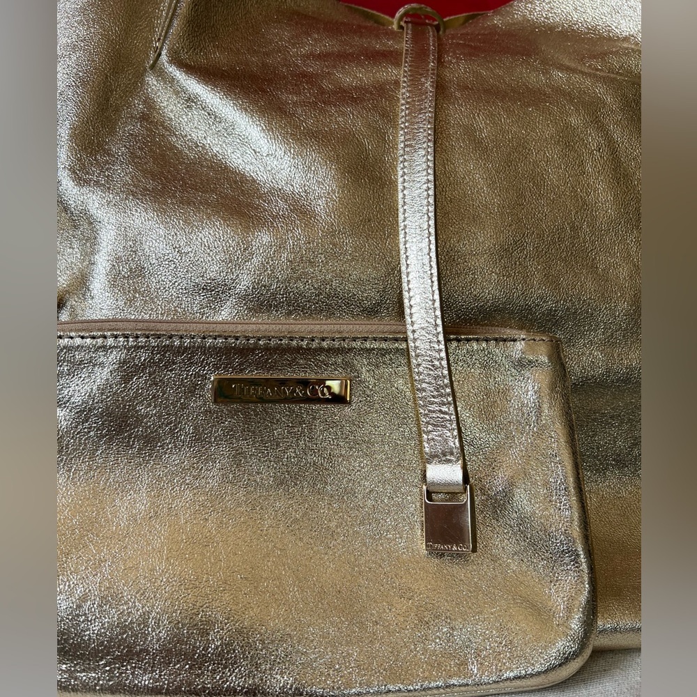 Tiffany Authentic Suede Reversible Tote Bag Metallic Gold X Beige - Picture 11 of 13